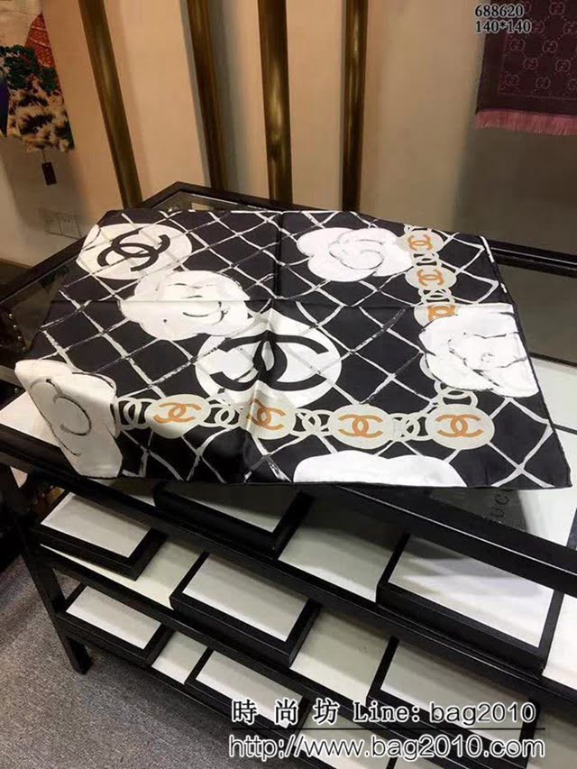 CHANEL香奈兒經典款 山茶花系列 真絲大方巾 688620 LLWJ6506